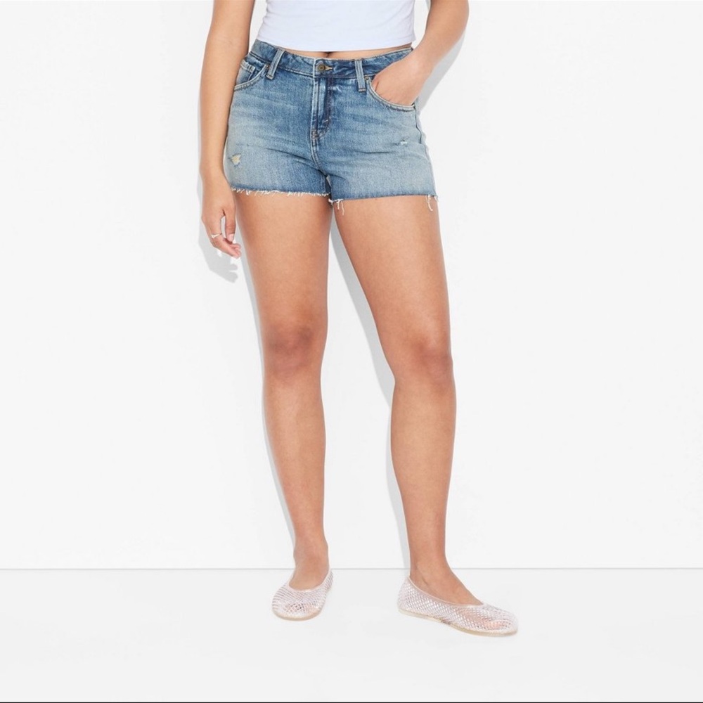 Mid Rise Denim Shorts